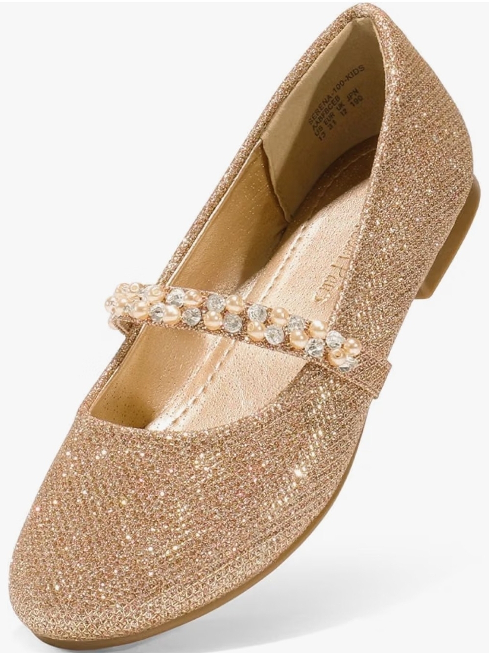 DREAM PAIRS Rose Gold Mary Jane Dress Shoes W/ Pearl/ Diamond straps New In Box